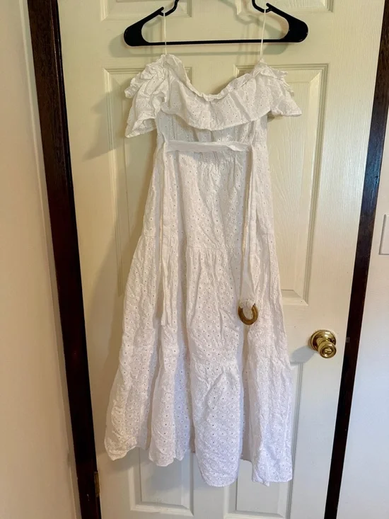 Zara White Off-Shoulder Eyelet Maxi Dress - Picture 5 of 6
